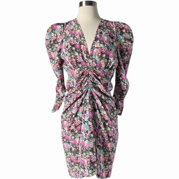 Isabel Marant Alinizia Floral Silk Mini Dress Pink Multicolor Size 40 - Picture 8 of 12